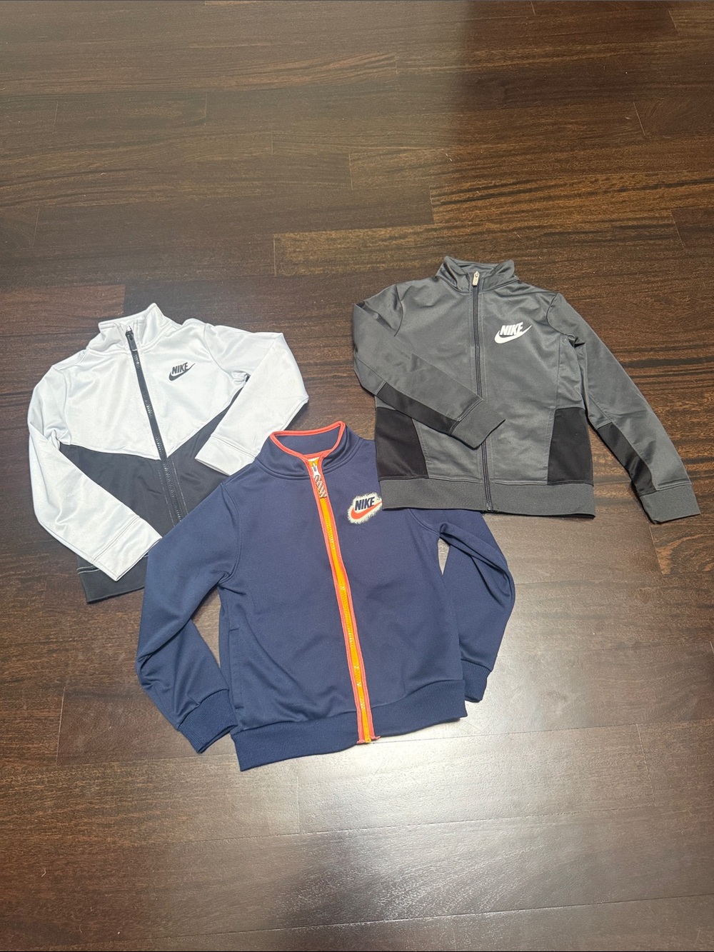 3 Nike Kids' Zip-Front Jackets in Navy, Gray & White